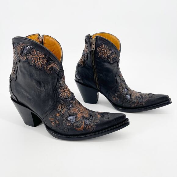 Old Gringo Aster Black Floral Hand Tooled Western Cowgirl Short Boot size 7.5 - Picture 1 of 10